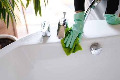 Detailed deep cleaning of a bathroom surface in a Lancaster County home